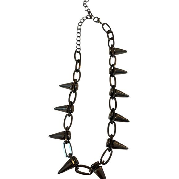 Edgy Silver Spike Gun Metal Necklace - Picture 5 of 5